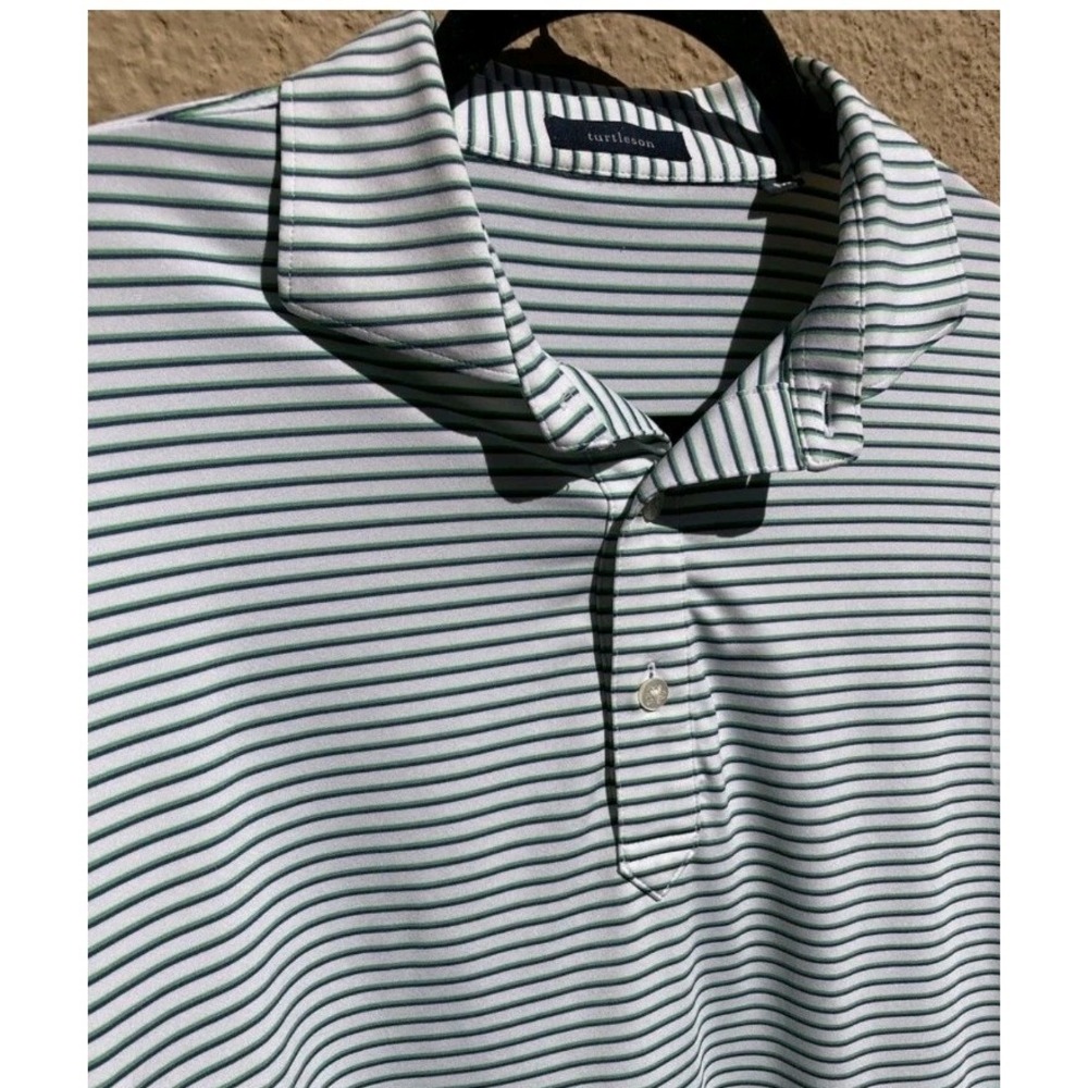 Turtleson Mens 2XL Golf Polo Shirt Green White Striped Short Sleeve Plus Size 2X